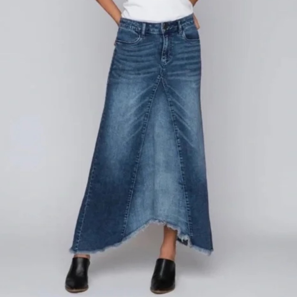 Wash Lab Denim Selma Pieced Denim Midi Skirt Size 29